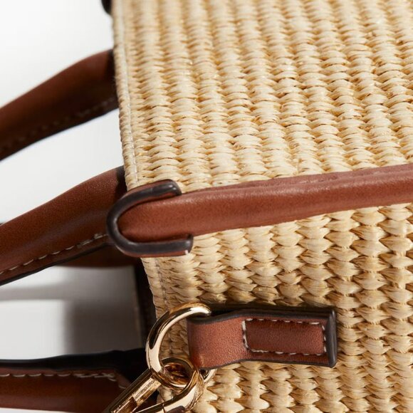 H&M Women's Straw Handbag with Braided Straw Design & Faux Leather Handles/Trim - Picture 2 of 10
